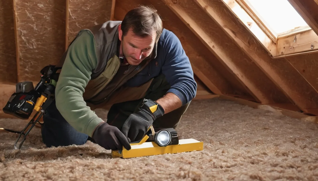 A local pest and wildlife provider checking an attic of a stucco ranch home in Brentwood